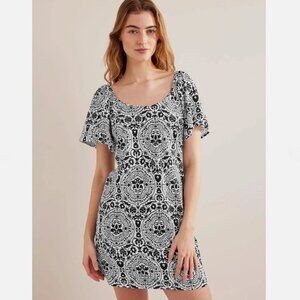 Boden Scoop Neck Mini Dress Women's Size 6L in Black Exotic Tile NWOT
